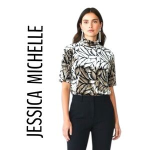 JESSICA MICHELLE black & silver metallic turtleneck short sleeve tunic top L